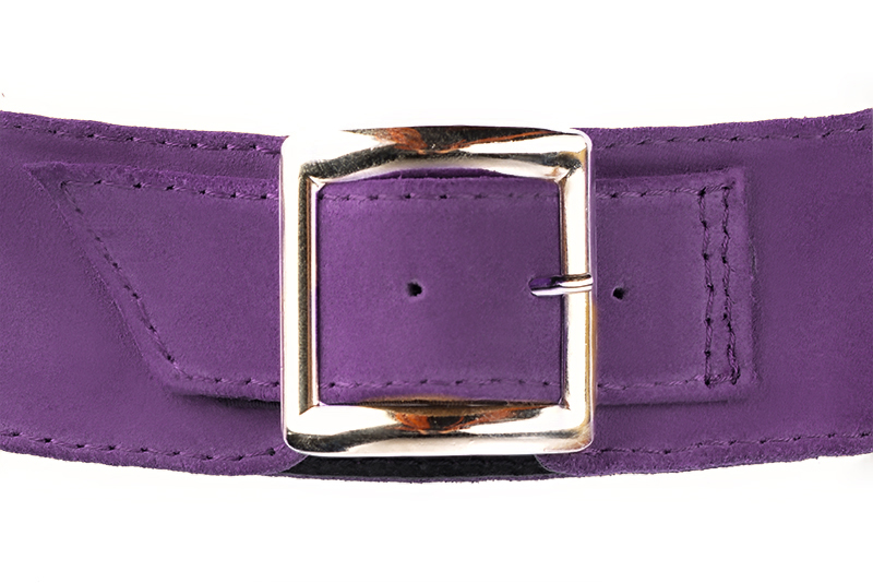 Amethyst purple women's calf bracelets, to wear over boots. Rear view - Florence KOOIJMAN